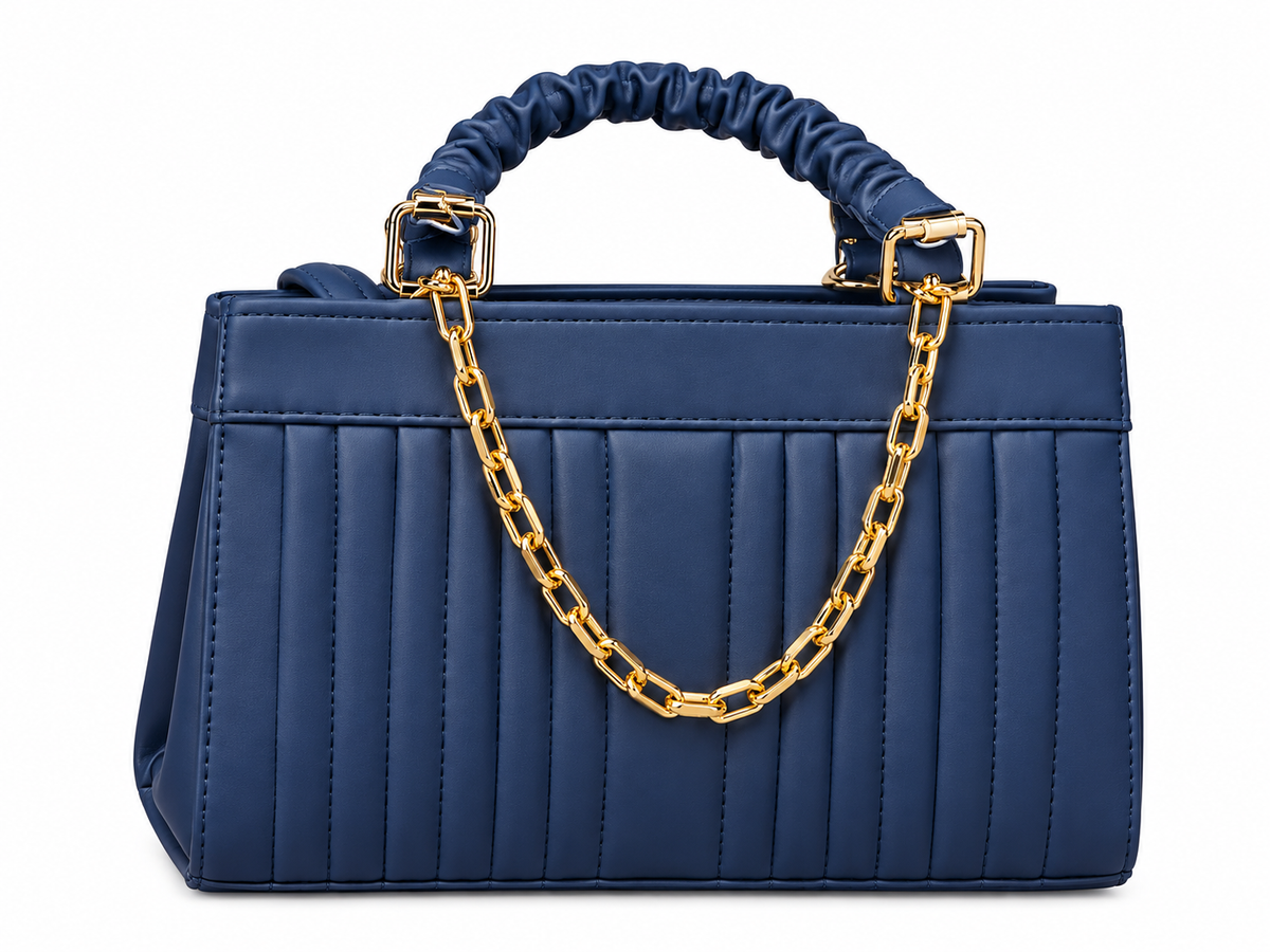 Elegant Blue Quilted Handbag with Gold Chain for Women