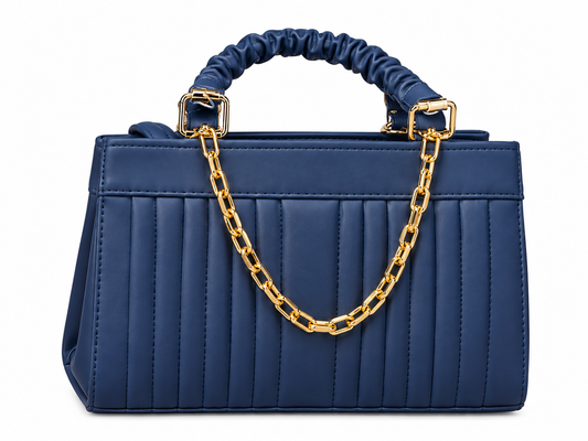 Elegant Blue Quilted Handbag with Gold Chain for Women