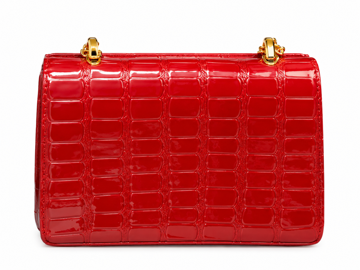 Elegant Red Glossy Textured Women’s Handbag